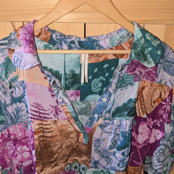 Anthropologie Flutter Sleeve Printed PJ Dress Size 2X Patchwork PJ Mini Collar - Picture 5 of 13